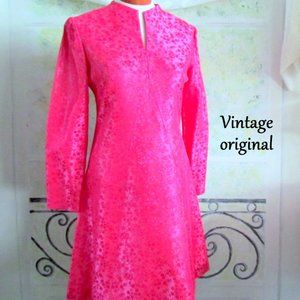 VINTAGE 1960s PINK TENT DRESS, S, GLEAMING BROCADE, BEAUTIFUL! Bust 35" LOVELY!